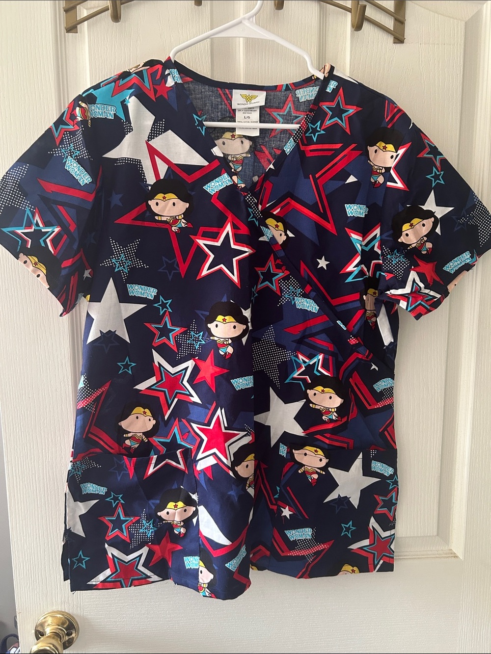 Navy Star Print Scrub Top
